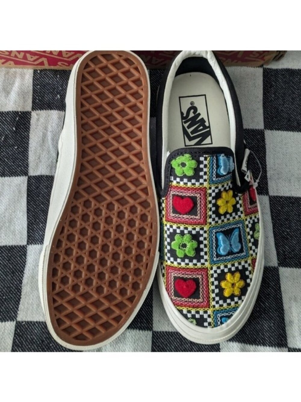 Vans Classic Slip On Women 5.5 Embroidered Craft Brown White Multicolor 0826 - Picture 8 of 9